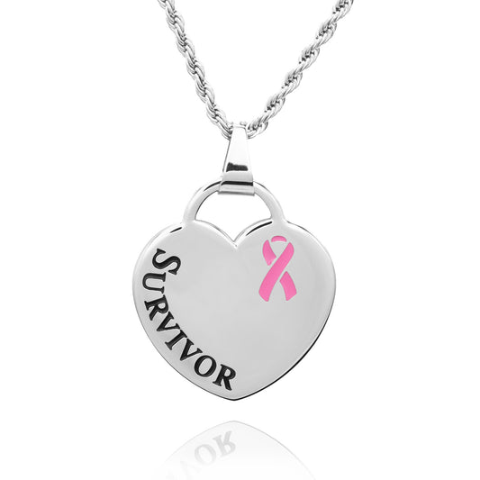 Cancer Awareness Survivor Ribbon Pendant Necklace Stainless Steel