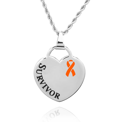 Cancer Awareness Survivor Ribbon Pendant Necklace Stainless Steel Breast, Cervical, Ovarian Cancer, Leukemia