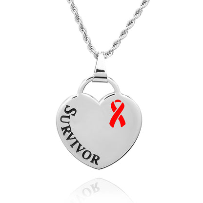 Cancer Awareness Survivor Ribbon Pendant Necklace Stainless Steel