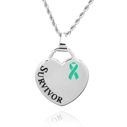 Cancer Awareness Survivor Ribbon Pendant Necklace Stainless Steel