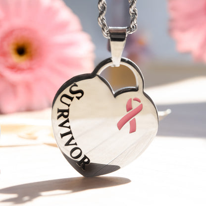 Cancer Awareness Survivor Ribbon Pendant Necklace Stainless Steel