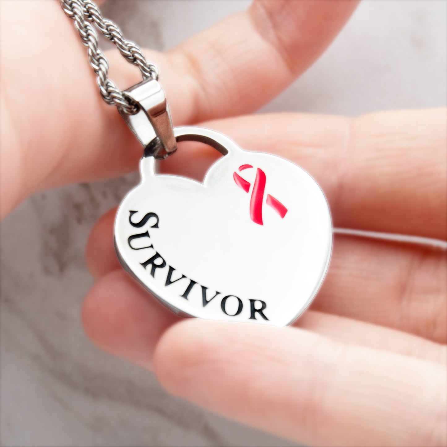 Cancer Awareness Survivor Ribbon Pendant Necklace Stainless Steel