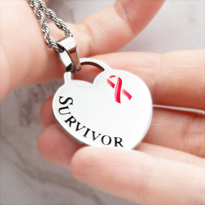 Cancer Awareness Survivor Ribbon Pendant Necklace Stainless Steel