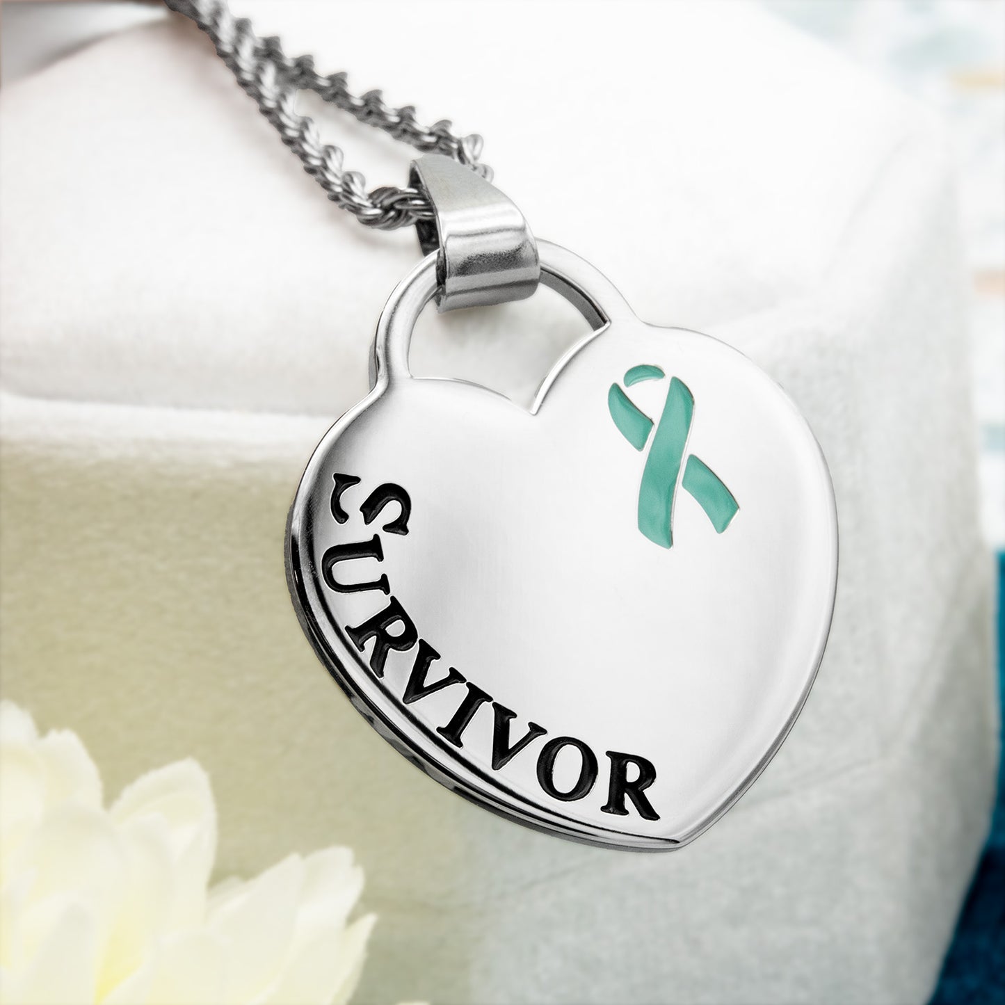 Cancer Awareness Survivor Ribbon Pendant Necklace Stainless Steel