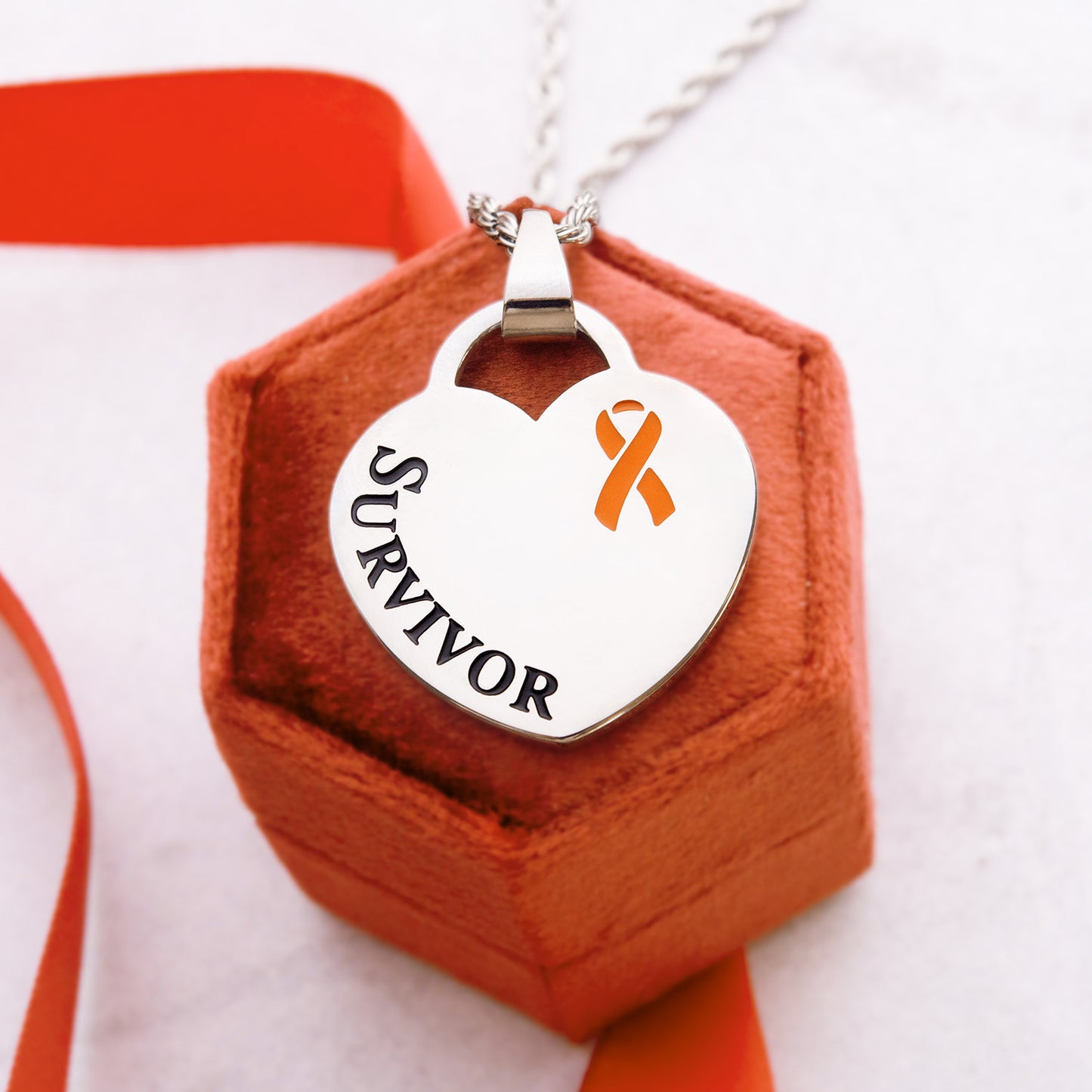 Cancer Awareness Survivor Ribbon Pendant Necklace Stainless Steel Breast, Cervical, Ovarian Cancer, Leukemia