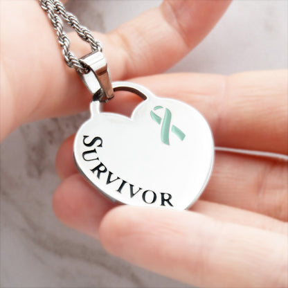 Cancer Awareness Survivor Ribbon Pendant Necklace Stainless Steel
