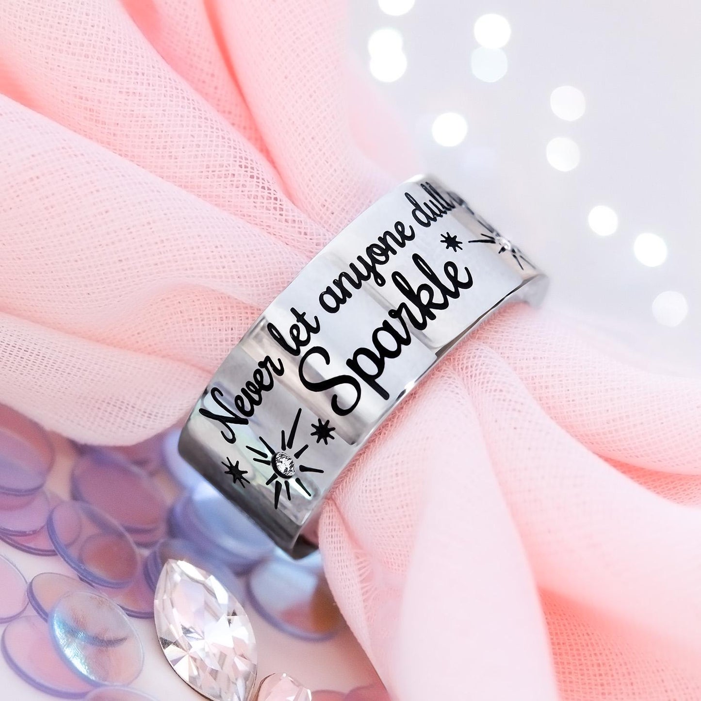 Womens Ring Stainless Steel Don't let anyone dull your Sparkle Band Ring with Austrian Crystals