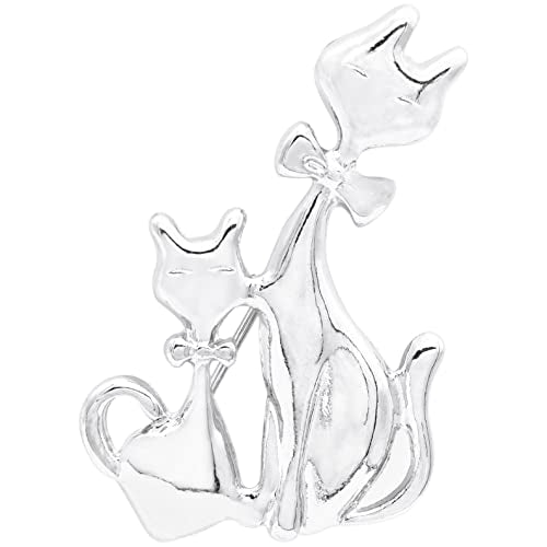 Steel Tone Momma and Baby Cat Pin Brooch - Purrfect Gift for Cat Lovers